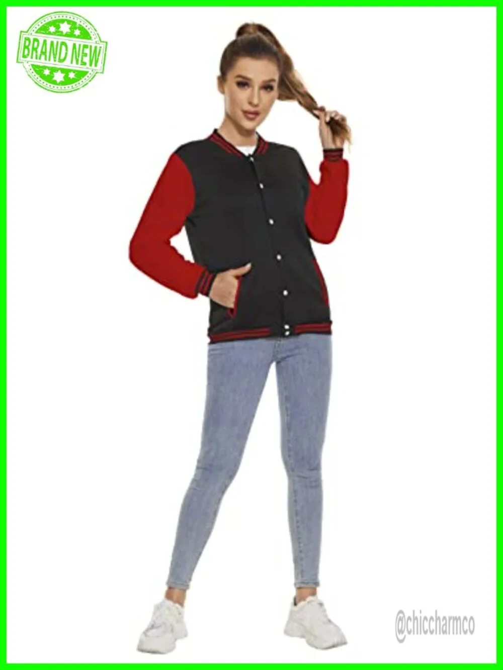 Women's Cotton Fleece Varsity Jacket Lightweight Button Down Long Sleeve